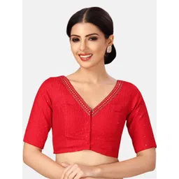 Studio Shringaar Embroidered Sequinned V-Neck Saree Blouse-picture-34