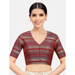 Studio Shringaar Ethnic Motifs Woven Design V-Neck Saree Blouse-picture-3