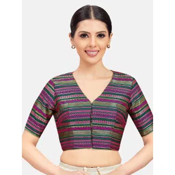 Studio Shringaar Striped Brocade Readymade Saree Blouse-picture-42