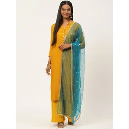 Studio Shringaar Turquoise Blue Embroidered Dupatta-picture-35