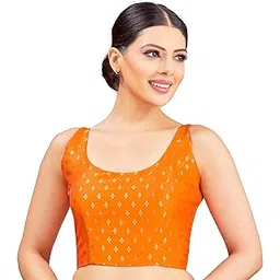 studio shringaar Women's Brocade Sleeveless Padded Saree Blouse-picture-21