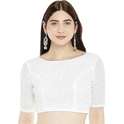 studio shringaar Women's Chikankari Saree Blouse with Elbow Sleeves-picture-49