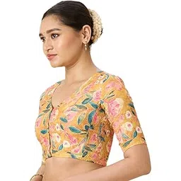 studio shringaar Women's Cotton Floral Print Side Stretch (Smocked) Readymade Saree Blouse-picture-17
