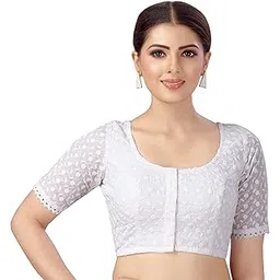 studio shringaar Women's Cotton Half Sleeves Chikankari Saree Blouse-picture-53