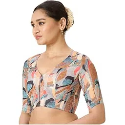 studio shringaar Women's Cotton Picasso Print Side Stretch (Smocked) Readymade Saree Blouse-picture-34
