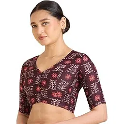 studio shringaar Women's Cotton Printed Side Stretch (Smocked) Readymade Saree Blouse-picture-29