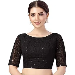 studio shringaar Women's Georgette Elbow Length Sleeves Chikankari Saree Blouse-picture-18