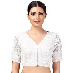 studio shringaar Women's Georgette Puff Sleeves Chikankari Saree Blouse-picture-30