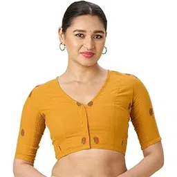 studio shringaar Women's Handloom Cotton Ikat Stretchable (Smocked) Readymade Saree Blouse-picture-43