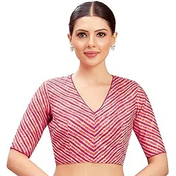 studio shringaar Women's Leheriya Crepe Silk Super Soft Readymade Saree Blouse-picture-34