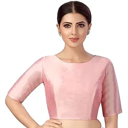 studio shringaar Women's Polyester Elbow Length Sleeves Plain Coloured Saree Blouse.-picture-17