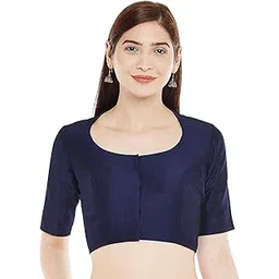 studio shringaar Women's Polyester Readymade Soft Solid Colored Saree Blouse with Short Sleeves-picture-33