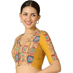 studio shringaar Women's Pure Viscose Crepe Embroidered Stretchable (Smocked) Saree Blouse-picture-51