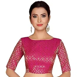 studio shringaar Women's Readymade Brocade Elbow Length Sleeves Saree Blouse-picture-50