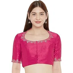 studio shringaar Women's Readymade Cotton Embroiderd Saree Blouse with Elbow Length Sleeves-picture-12