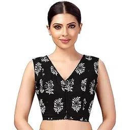 studio shringaar Women's Readymade Cotton Sleeveless Mulmul Block Printed Saree Blouse-picture-33