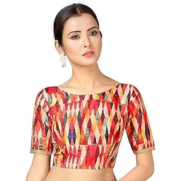 studio shringaar Women's Readymade Multi Coloured Abstract Printed Saree Blouse-picture-51