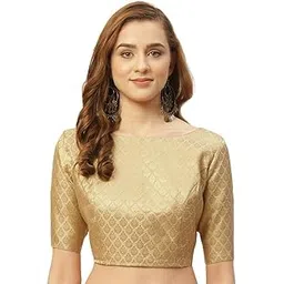 studio shringaar Women's Readymade Pastel Brocade Elbow Length Sleeves Saree Blouse-picture-37