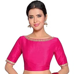 studio shringaar Women's Readymade Pink Polyester Saree Blouse With Elbow Length Sleeves-picture-14