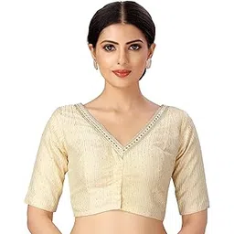 studio shringaar Women's Readymade Polyester Elbow Length Sleeves Saree Blouse with Mirror Work-picture-47
