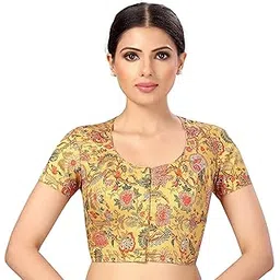 studio shringaar Women's Readymade Polyester Traditional Palampore Chintz Saree Blouse with Short Sleeves-picture-29