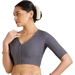 studio shringaar Women's Thick Handloom Cotton Plain Side Stretch (Smocked) Readymade Saree Blouse-picture-41