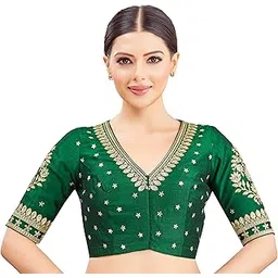 studio shringaar Women's V-Neck Embroidered Wedding Saree Blouse-picture-16