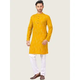 Studio Shringaar Woven Design Mandarin Collar Cotton Straight Kurta-picture-26