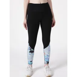 STUDIOACTIV Women Black & Blue Colourblocked Dry Fit Leggings-picture-25