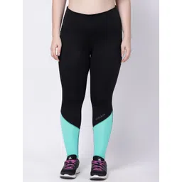 STUDIOACTIV Women Plus Size Black & Turquoise Blue Colourblocked Training Tights-picture-34