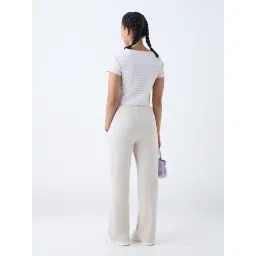 studiofit women Studiofit by Westside Off-White Striped Ribbed Cotton-Blend T-Shirt image 2