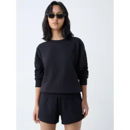 studiofit women Studiofit by Westside Black Solid Cotton Sweatshirt-picture-33