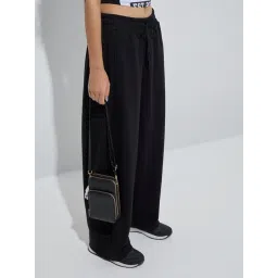 studiofit women Studiofit by Westside Black Solid High-Rise Cotton Track Pants-picture-10