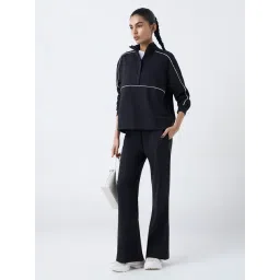 studiofit women Studiofit by Westside Black Stripe Detailed Quarter-Zip Sweatshirt-picture-23
