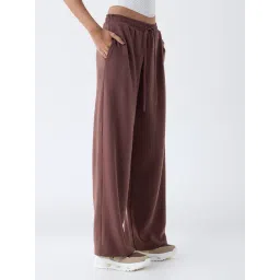 studiofit women Studiofit by Westside Brown Solid High-Rise Cotton-Blend Track Pants-picture-34