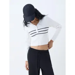 studiofit women Studiofit by Westside Cream Stripe Ribbed Top-picture-32