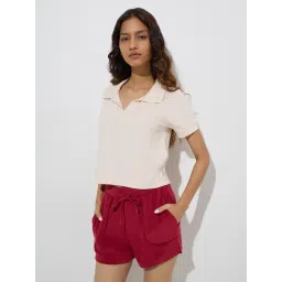 studiofit women Studiofit by Westside Cream Textured Polo T-Shirt-picture-36