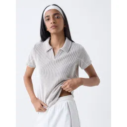 studiofit women Studiofit by Westside Dark Brown Textured Cotton-Blend T-Shirt-picture-36