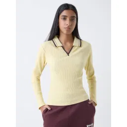 studiofit women Studiofit by Westside Light Yellow Ribbed Cotton-Blend T-Shirt-picture-11