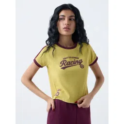 studiofit women Studiofit by Westside Mustard Typographic Cotton-Blend T-Shirt-picture-25