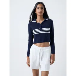 studiofit women Studiofit by Westside Navy Stripe-Detailed Ribbed Top-picture-31