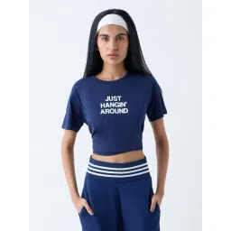 studiofit women Studiofit by Westside Navy Text Design Cotton T-Shirt-picture-13