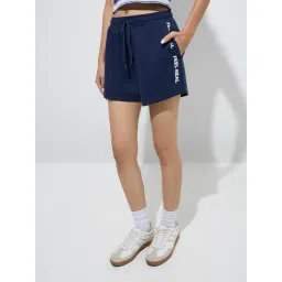 studiofit women Studiofit by Westside Navy Text Printed High-Rise Cotton Shorts-picture-32