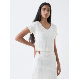 studiofit women Studiofit by Westside Off-White Cable Knitted Top-picture-16