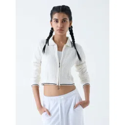 studiofit women Studiofit by Westside Off-White Woven-Textured Cardigan-picture-11