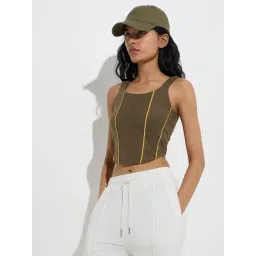 studiofit women Studiofit by Westside Olive Corset-Style Cotton-Blend Top-picture-35