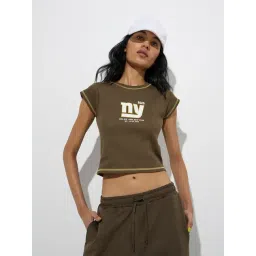 studiofit women Studiofit by Westside Olive Typographic Cotton-Blend T-Shirt-picture-28