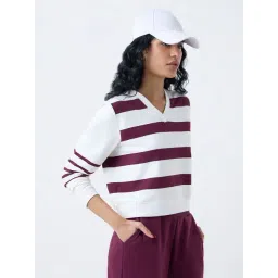 studiofit women Studiofit by Westside Plum Striped Cotton-Blend T-Shirt-picture-37