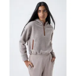 studiofit women Studiofit by Westside Taupe Fleece Quarter-Zip Hoodie-picture-36