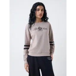 studiofit women Studiofit by Westside Taupe Text Pattern Cotton-Blend Sweatshirt-picture-11